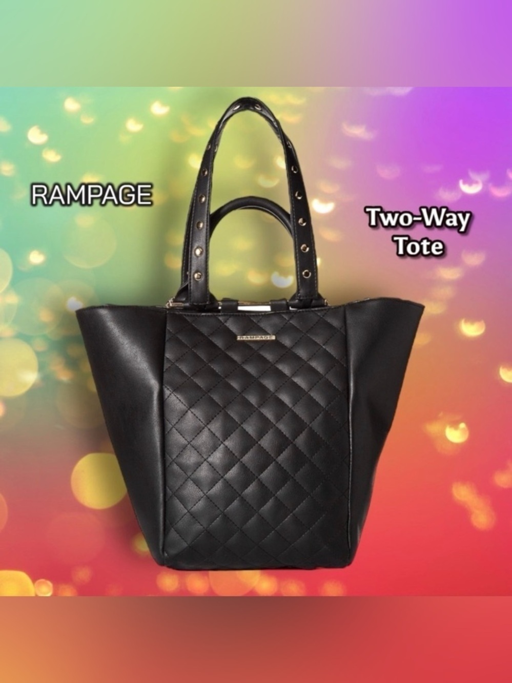Rampage Womens Black Two-Way Convertible Tote with Studded Handle